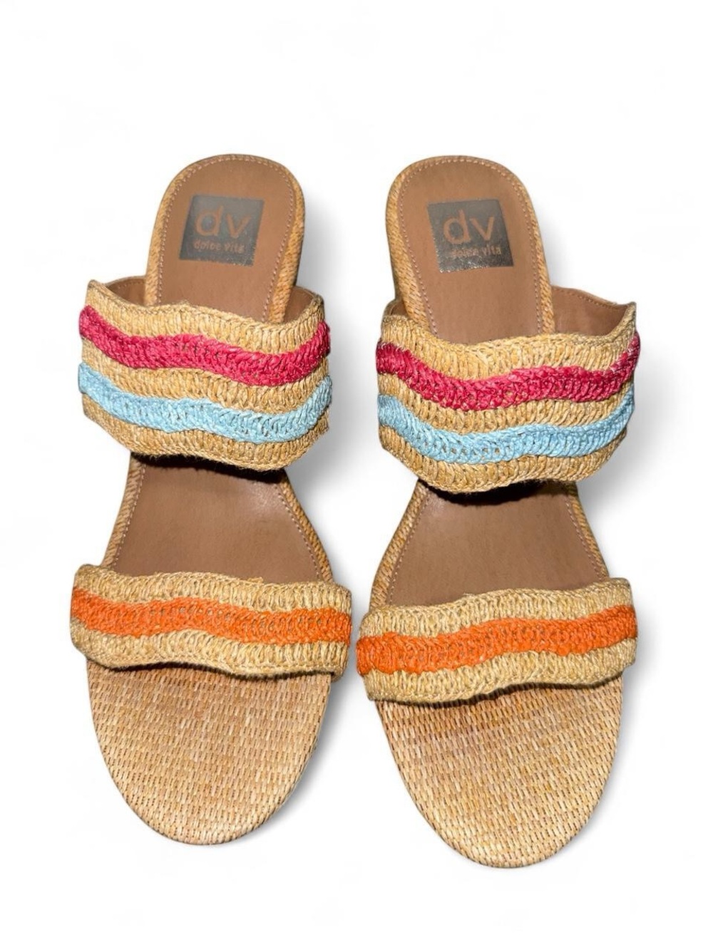 DV by Dolce Vita Natural Wedge Sandals with Pink, Blue & Orange Straps